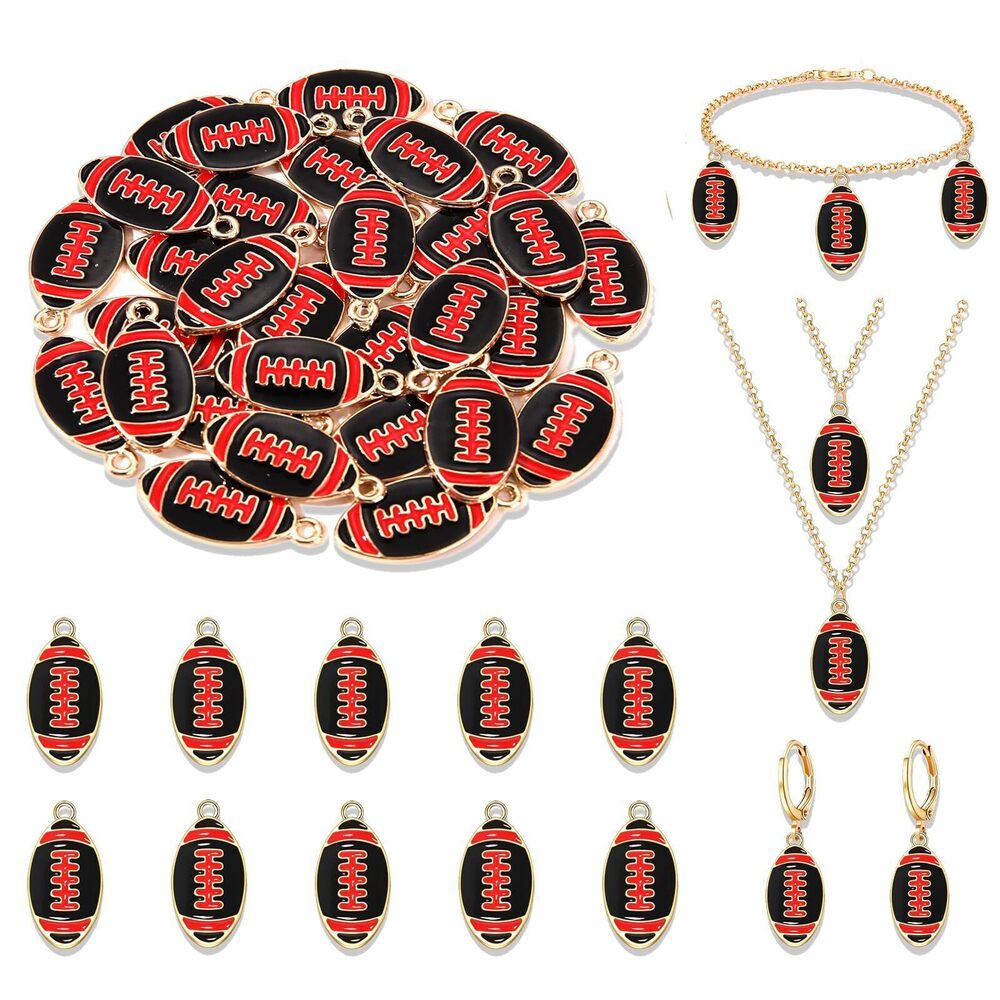 2279 30PCS Football Charms Jewelry Making, Enamel Football Charms